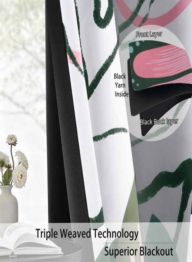 BCLBUSTE White Boho Floral 95% Blackout Curtains 84 inch Long 2 Panels for Bedroom Living Room, Vintage Farmhouse Room darkening Curtains Mid Century Botanical Print Patterned Black Out Grommet Drapes,52Wx84L - Image 3